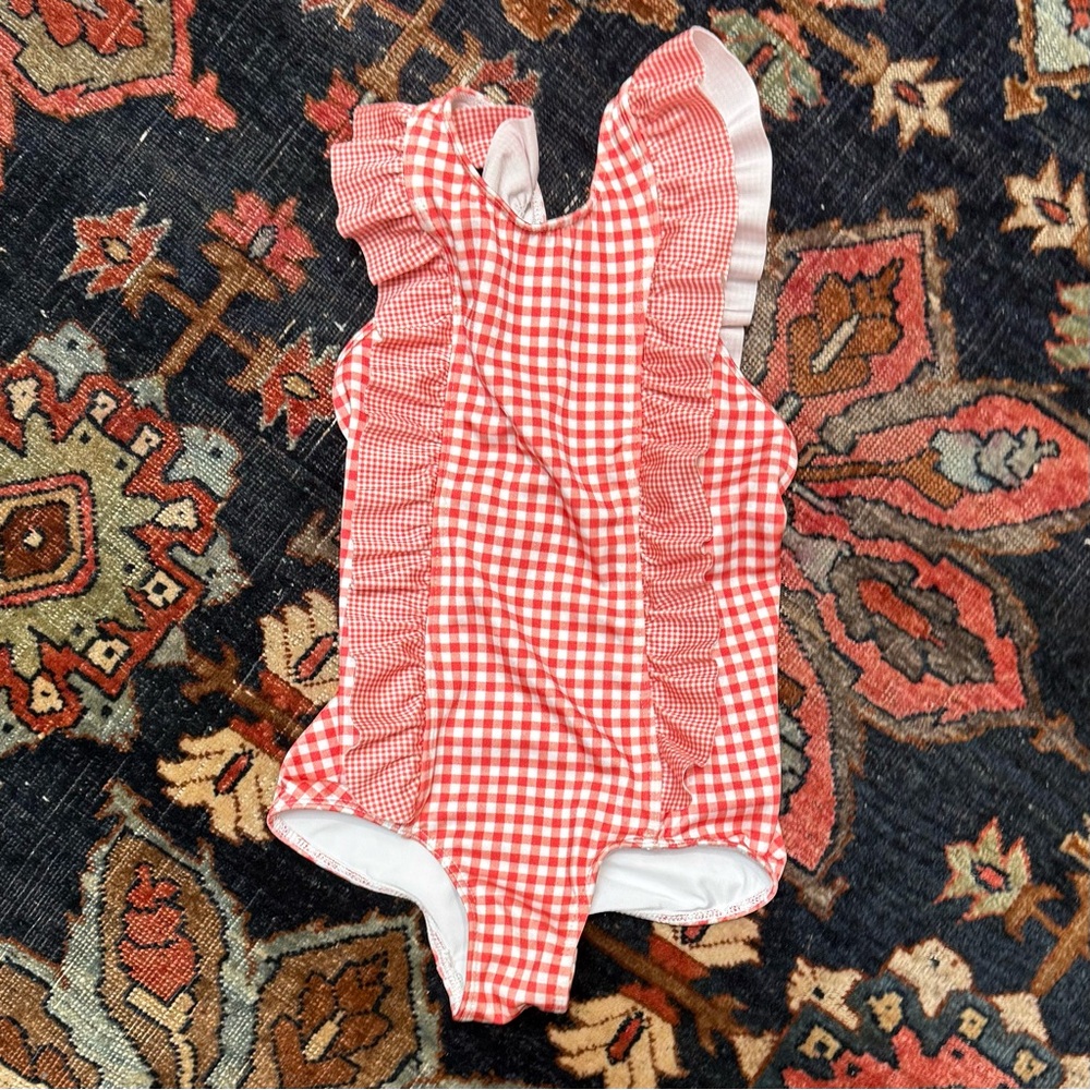 Red Minnow Swim Gingham Ruffle Swimsuit size 5/6T